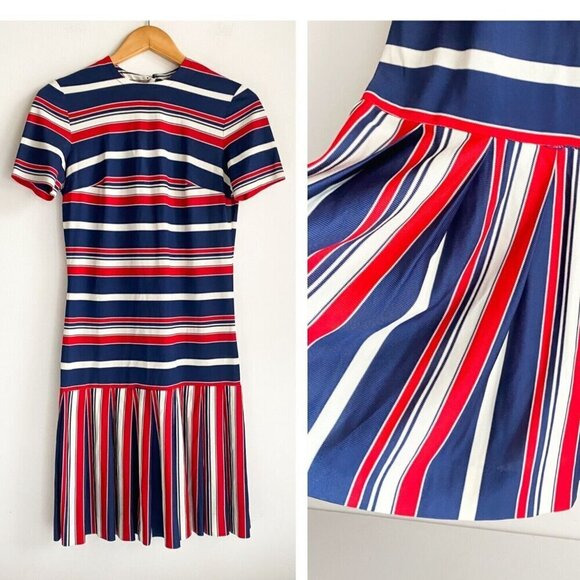 Vintage Harold Williams  Striped Nautical Tennis Casual Dress w Pleated Skirt M - Picture 1 of 5